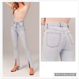 Abercrombie & Fitch Women Skinny High Rise Blue Jeans Split Hem SZ 28/6L Tall
